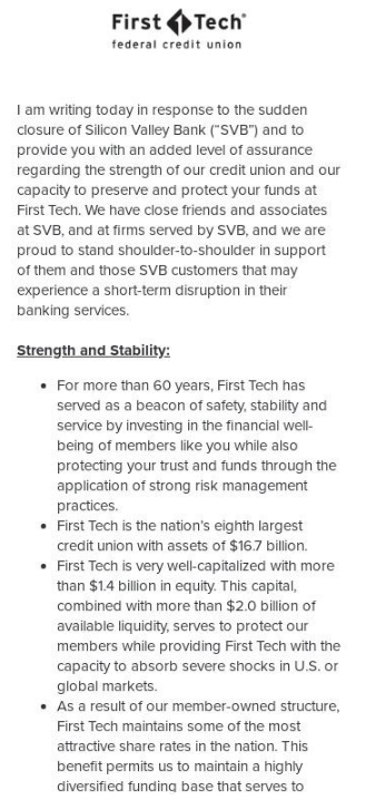 Silicon Valley Bank collapse First Tech Credit Union CEO email response